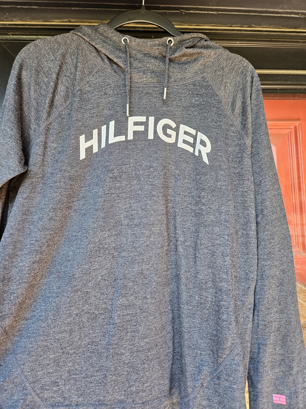 Tommy Hilfiger Heather Navy Hoodie with White Hilfiger Script